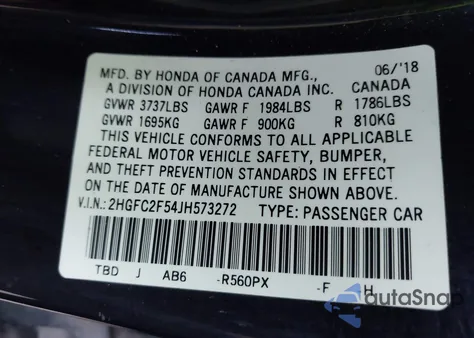 2018 Honda Civic Lx из США, поврежденный, VIN 2HGFC2F54JH573272